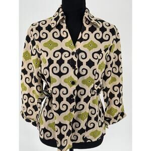 Vtg David Brooks Button Up 100% Linen Blouse Womens S V-neck Collared Classic